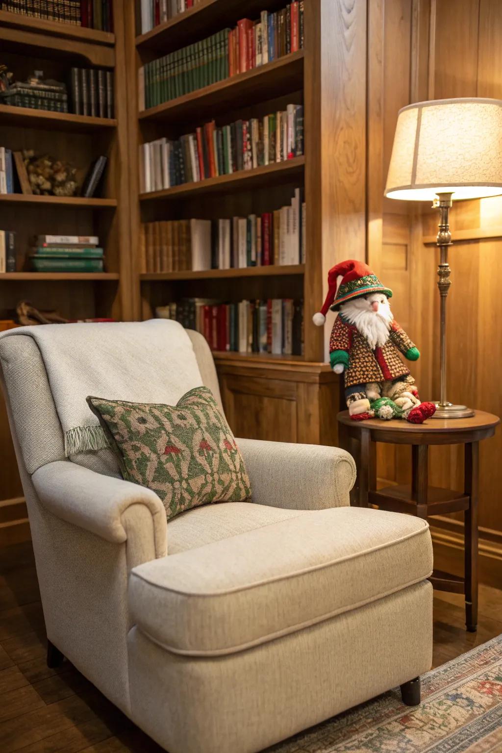 Create a cozy reading nook for your elf to enjoy holiday tales.