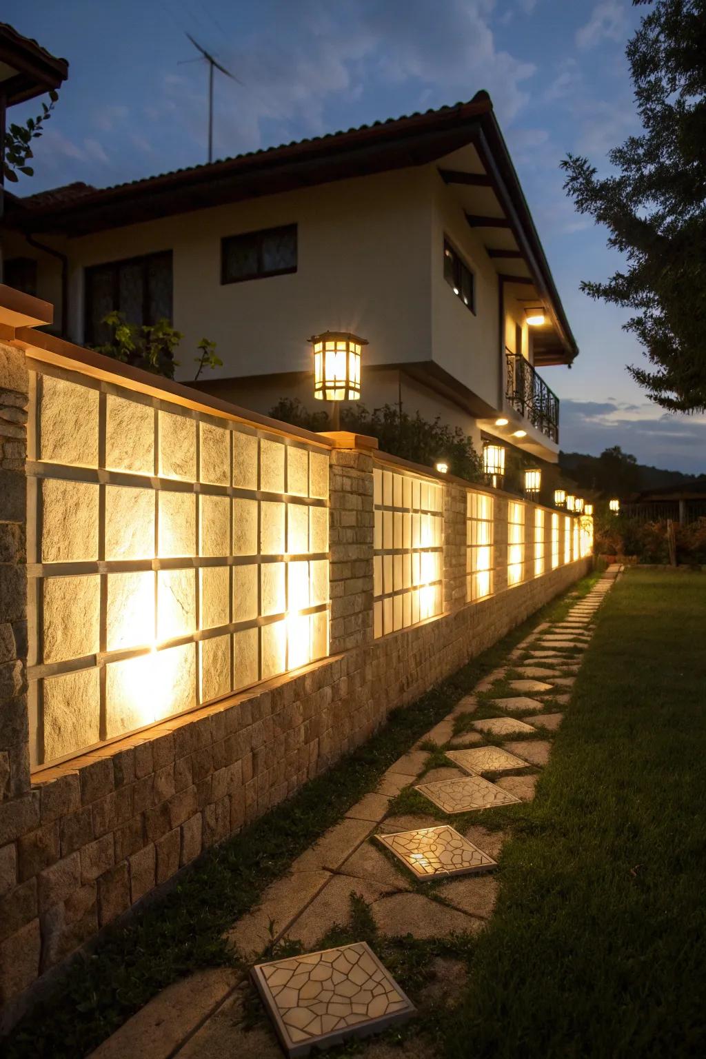 Illuminated tiles add drama to your exterior at night.