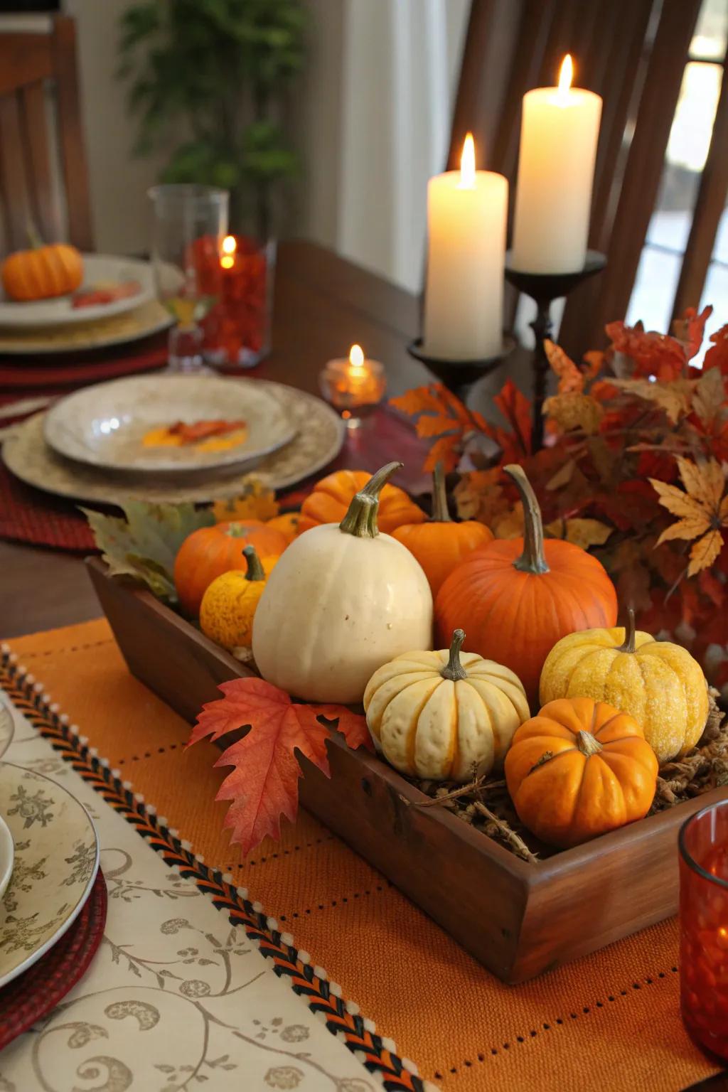 Gourds and squash add texture and interest to your fall centerpiece.