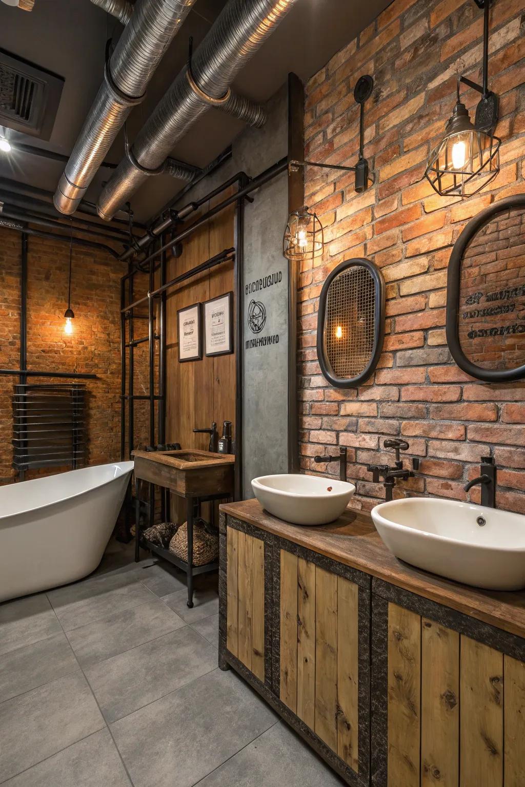 Industrial-style fixtures bring a touch of rustic charm to this bathroom.