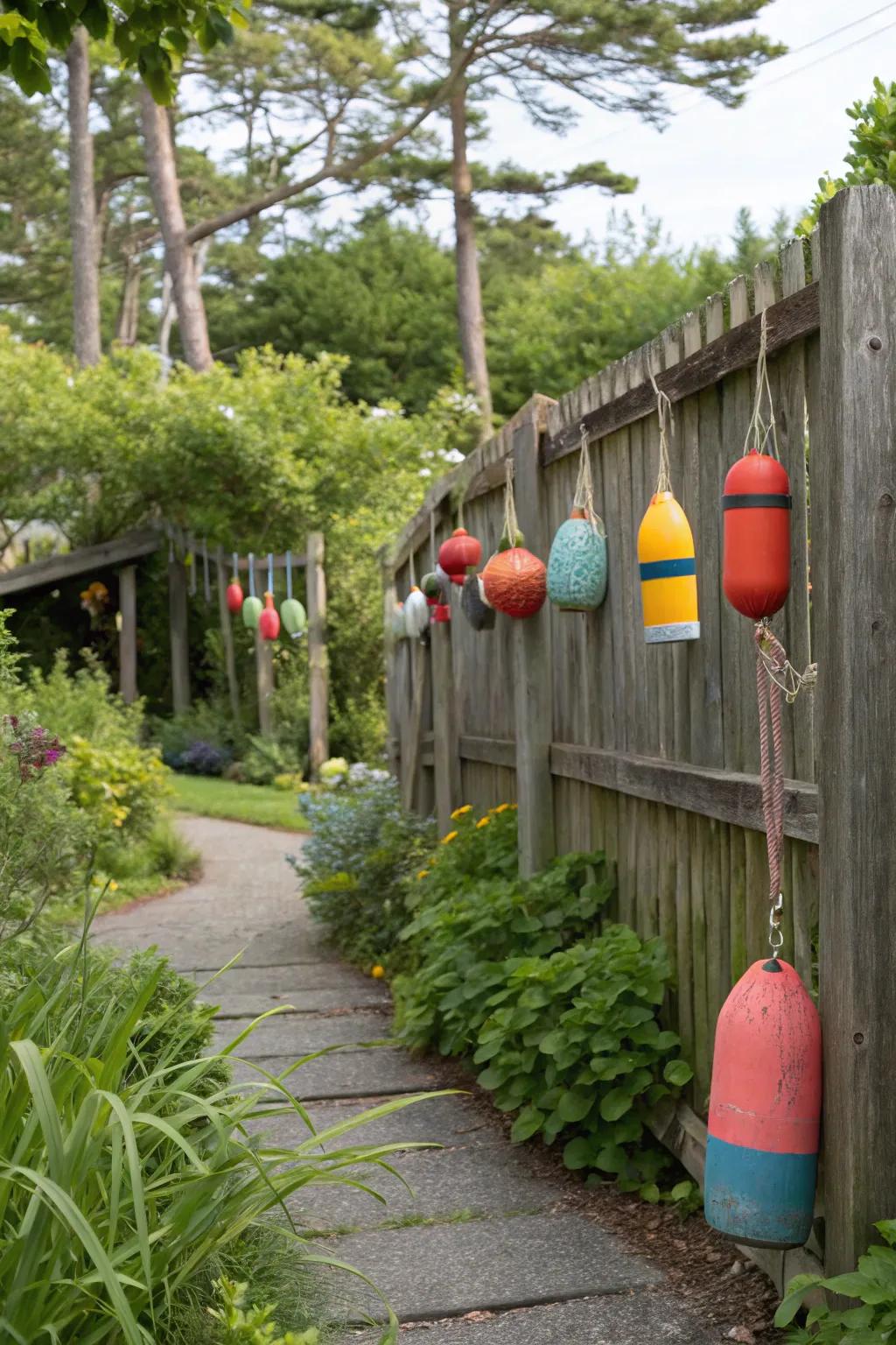 Buoys add a playful and colorful touch to outdoor spaces.