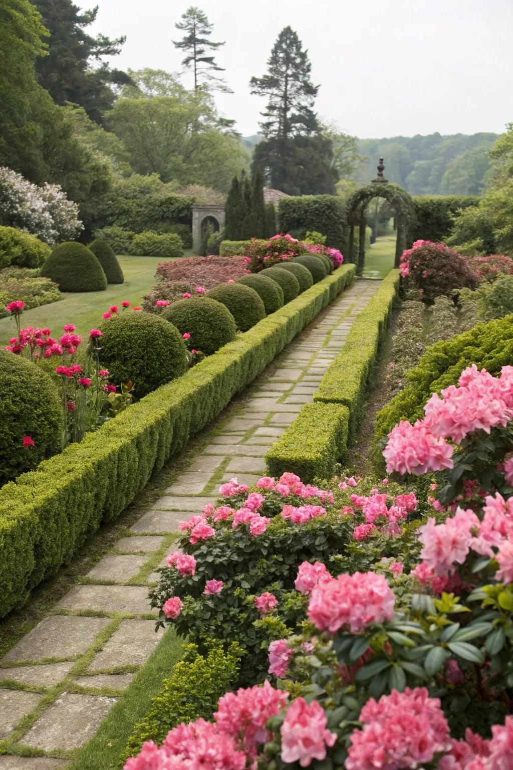 Achieve a sophisticated look with symmetrical azalea arrangements.