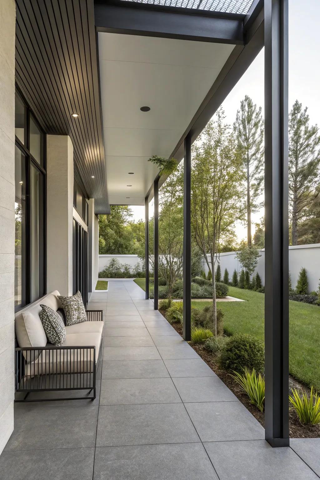 Metal columns bring a sleek, modern touch to your front porch.