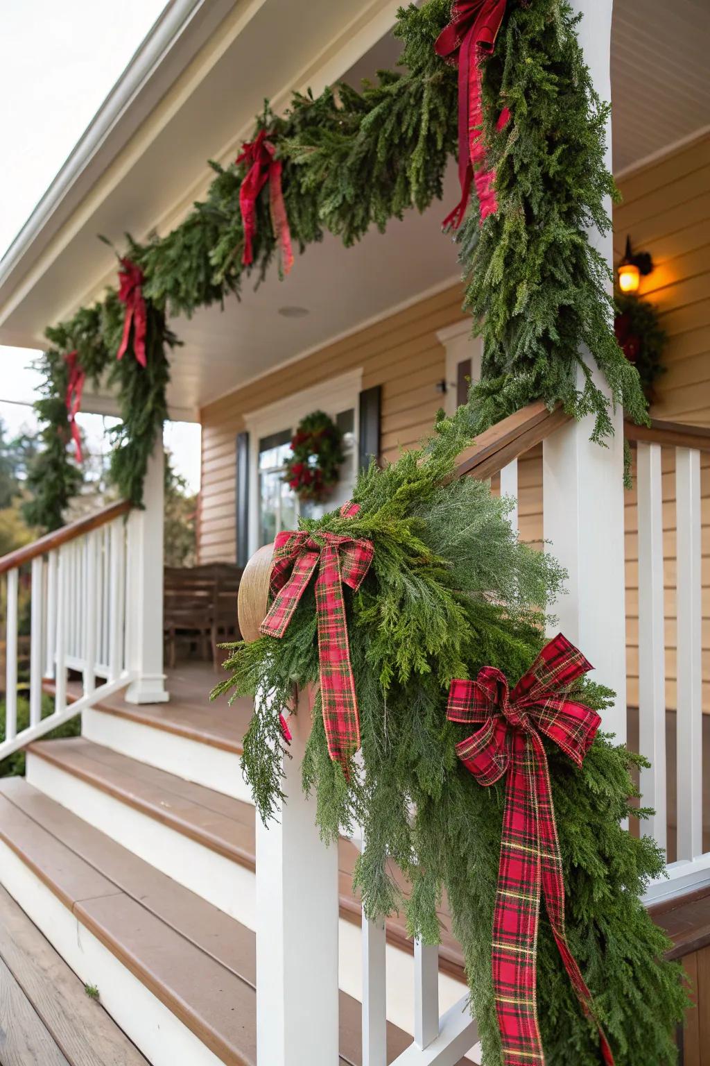 Plaid ribbons bring a classic and cozy touch to your garland.