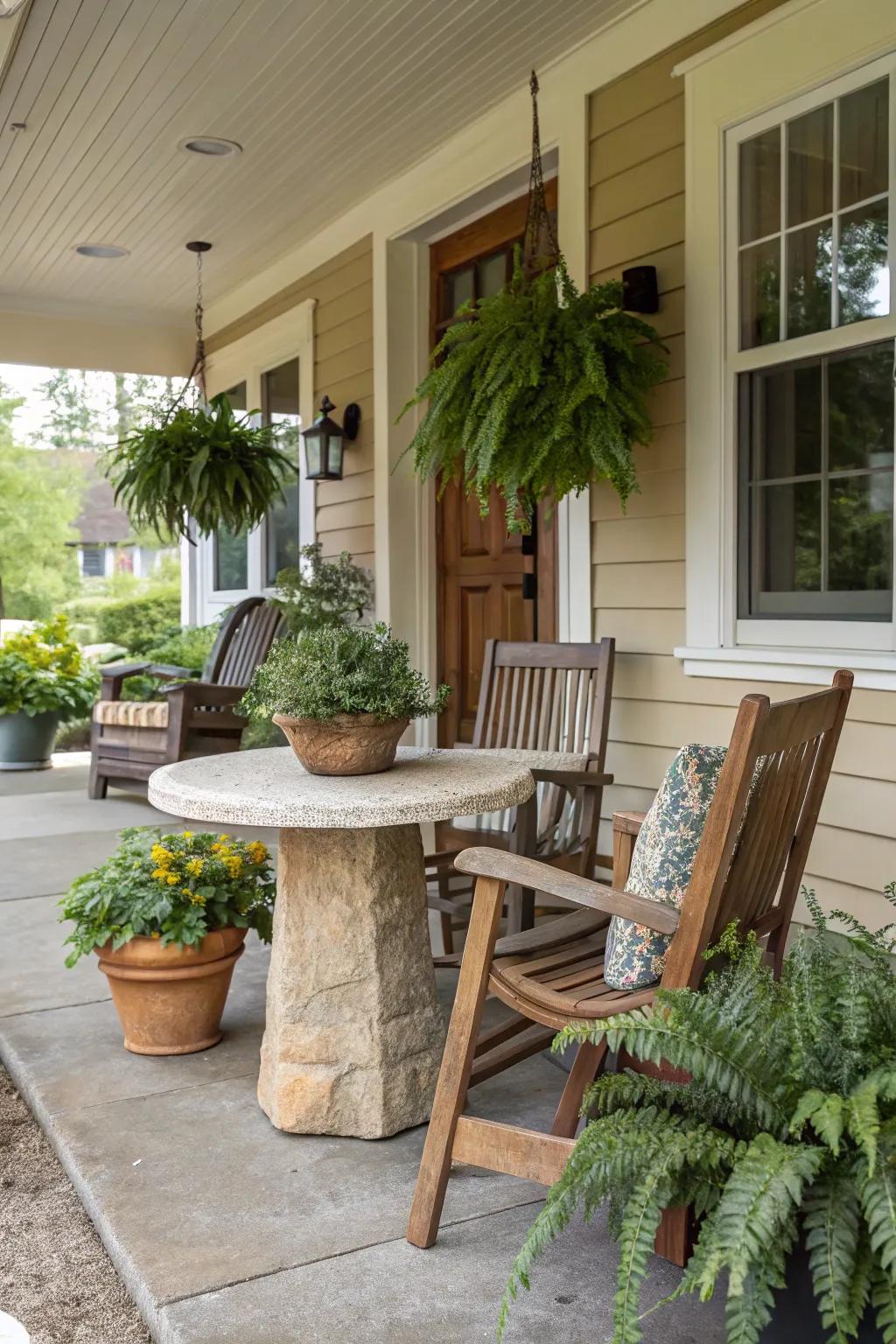 Bring elegance to your porch with a natural stone table.