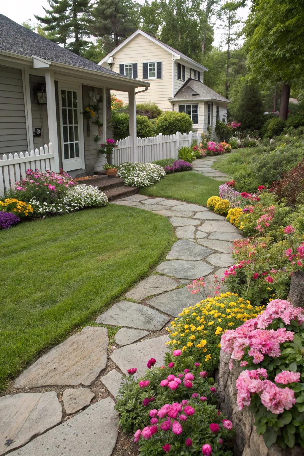 Define your flower beds with elegant stone pathways.