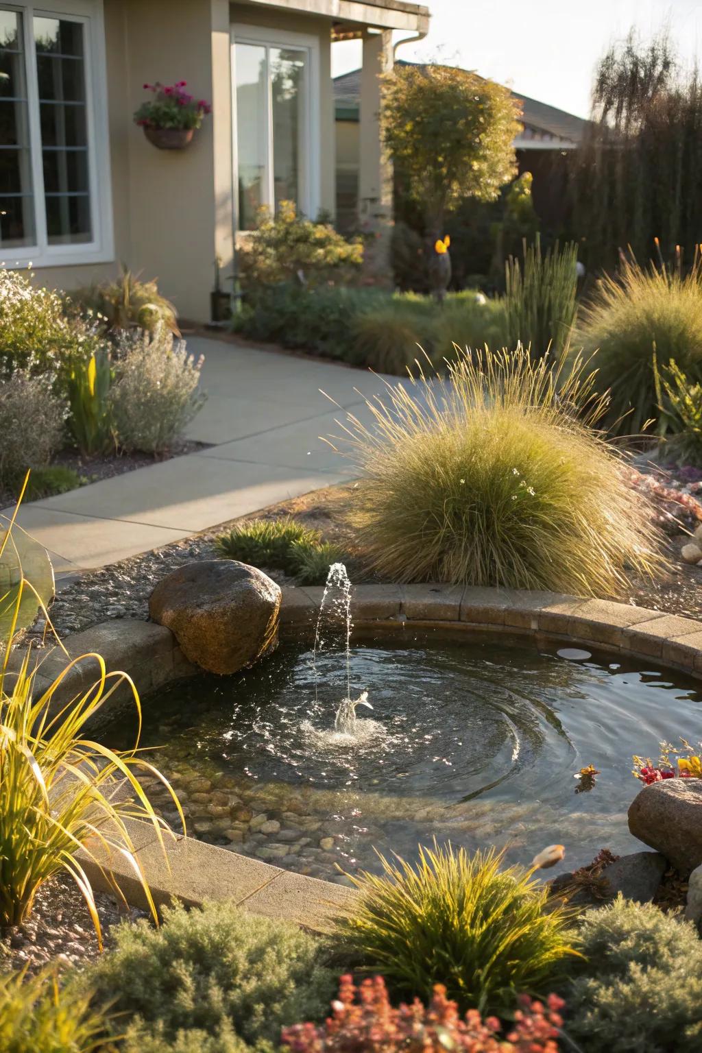 Water features bring tranquility and attract wildlife.