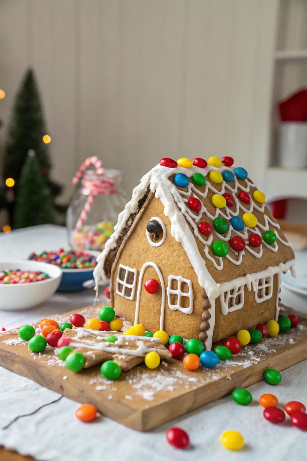 A candy explosion gingerbread house