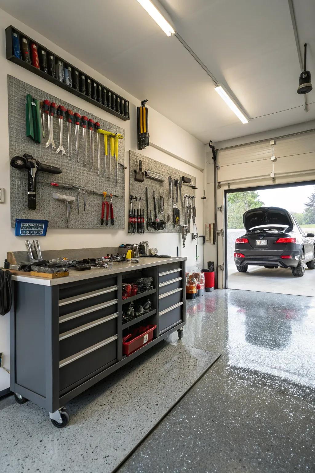 Durable flooring enhances the look and functionality of your garage.