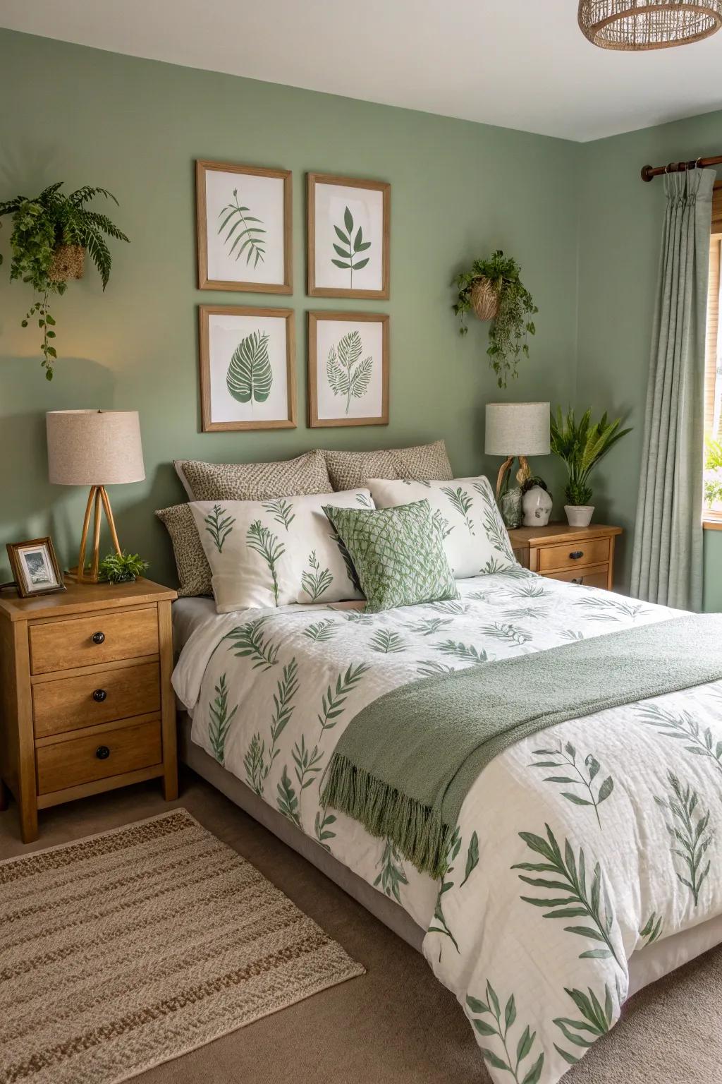 Sage green brings tranquility to your bedroom sanctuary.