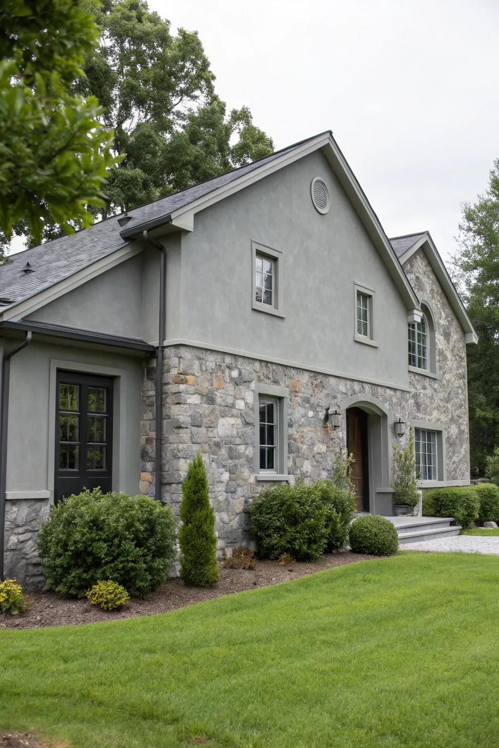 Rustic elegance with grey and stone.