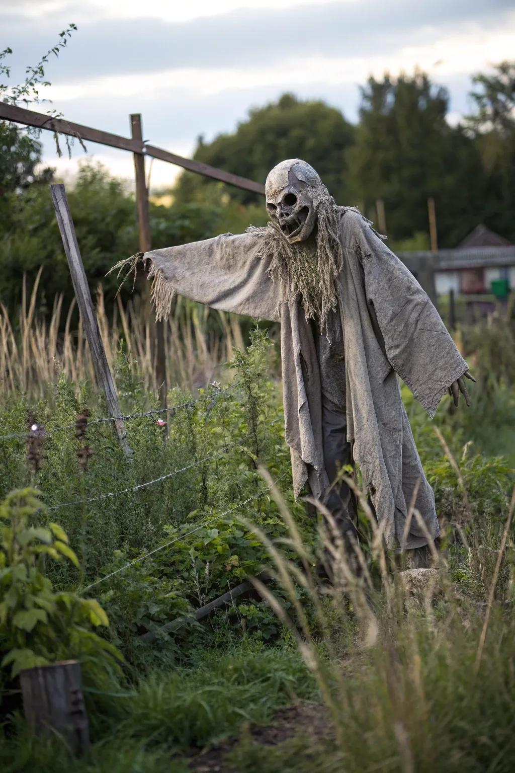 A scarecrow sentinel adds a rustic touch to your Halloween decor.