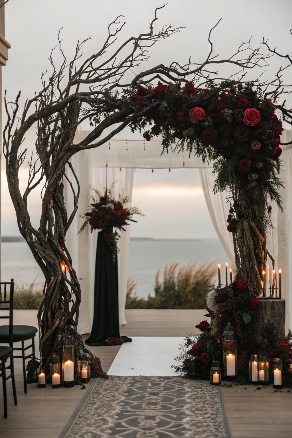 A spooky yet stunning ceremony backdrop.