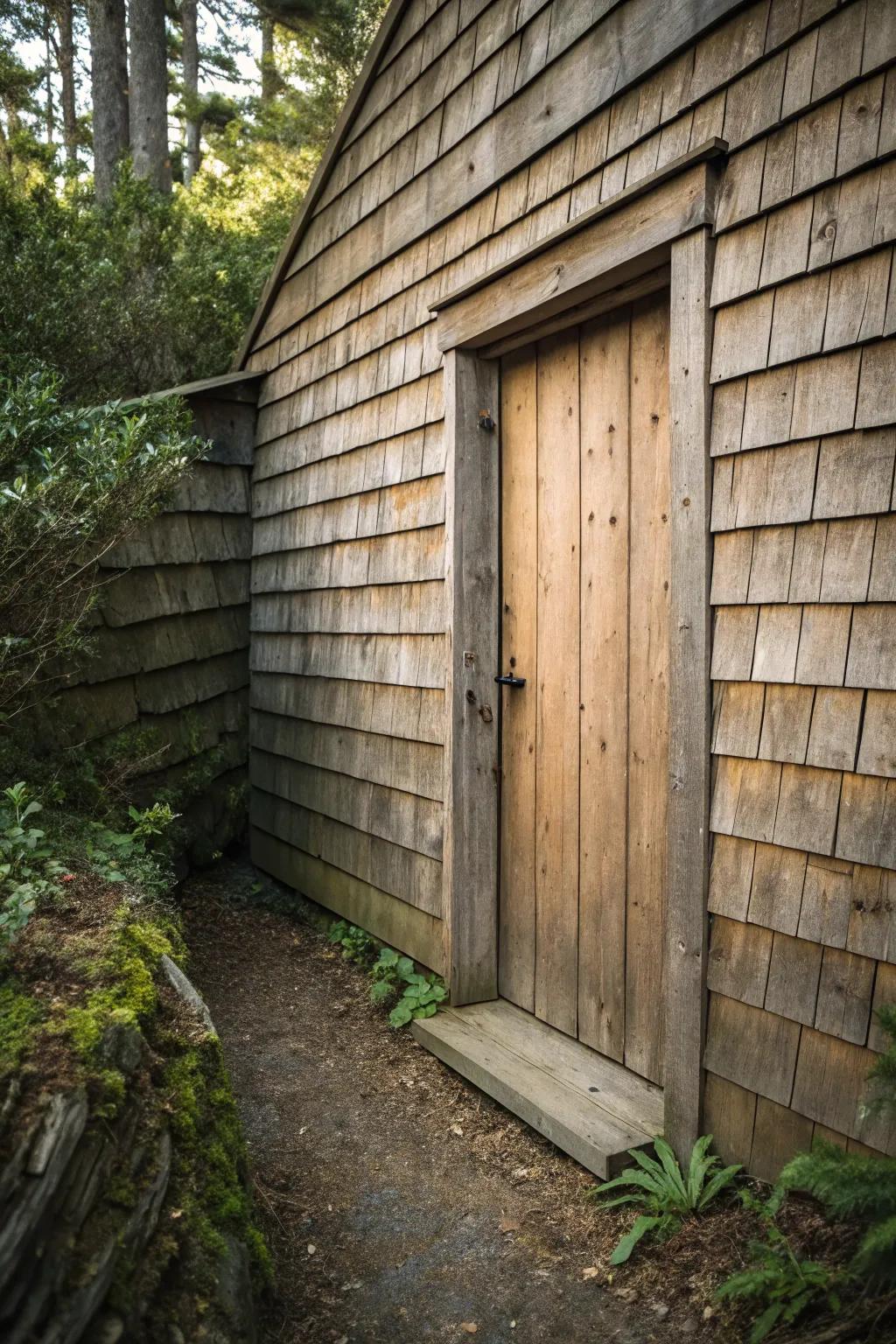 Wood paneling cleverly conceals a hidden door.