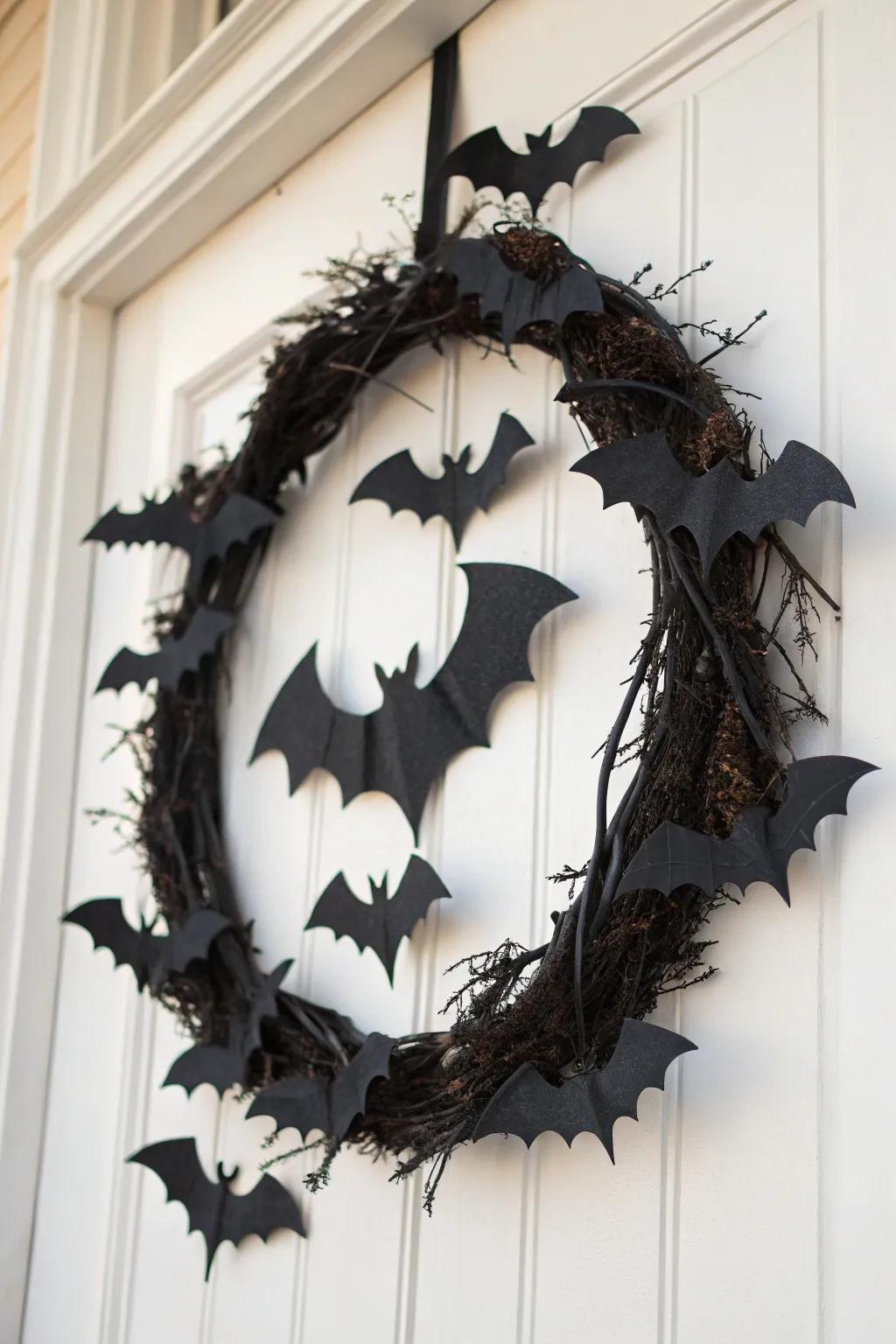 Go batty with this simple and striking bat-themed wreath.