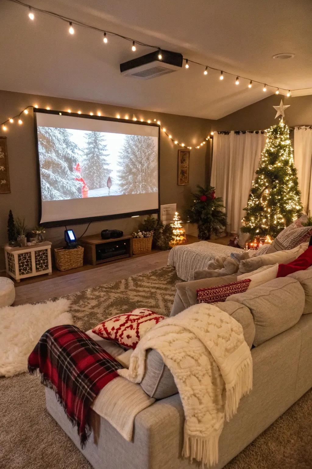 Enjoy a cozy Holiday Movie Night with classic films and treats.