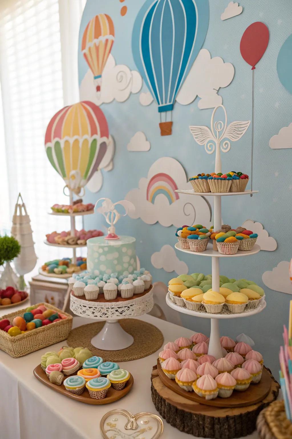 A sky-inspired dessert setup with cloud-like treats.