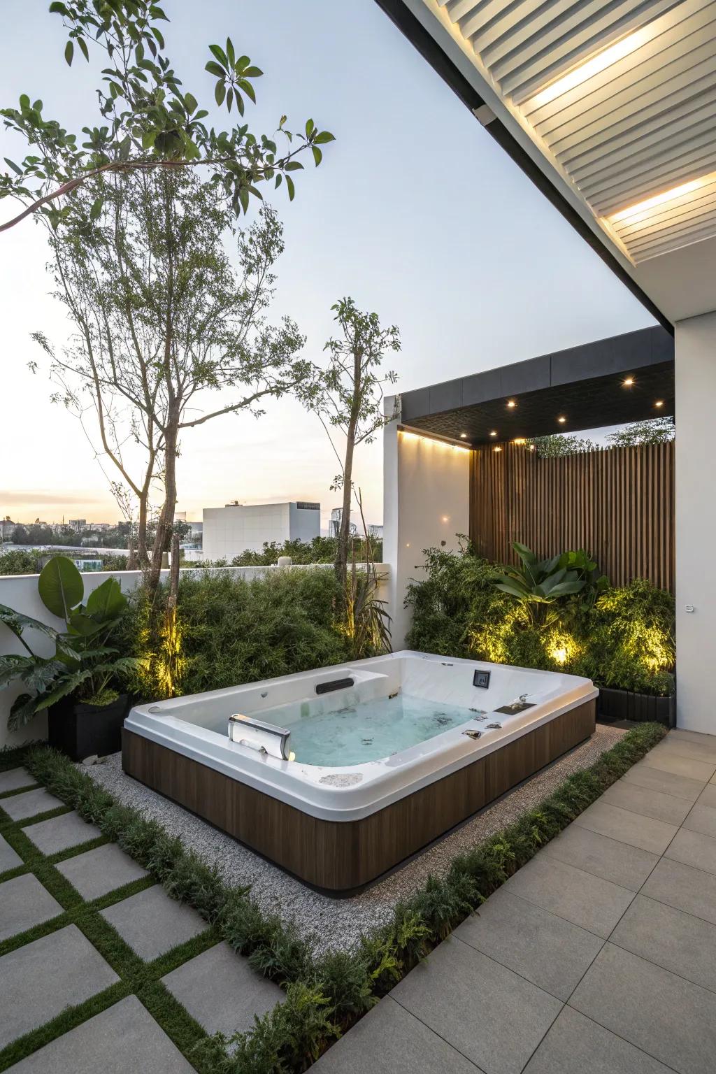 A modern hot tub with minimalist design for a sleek look.