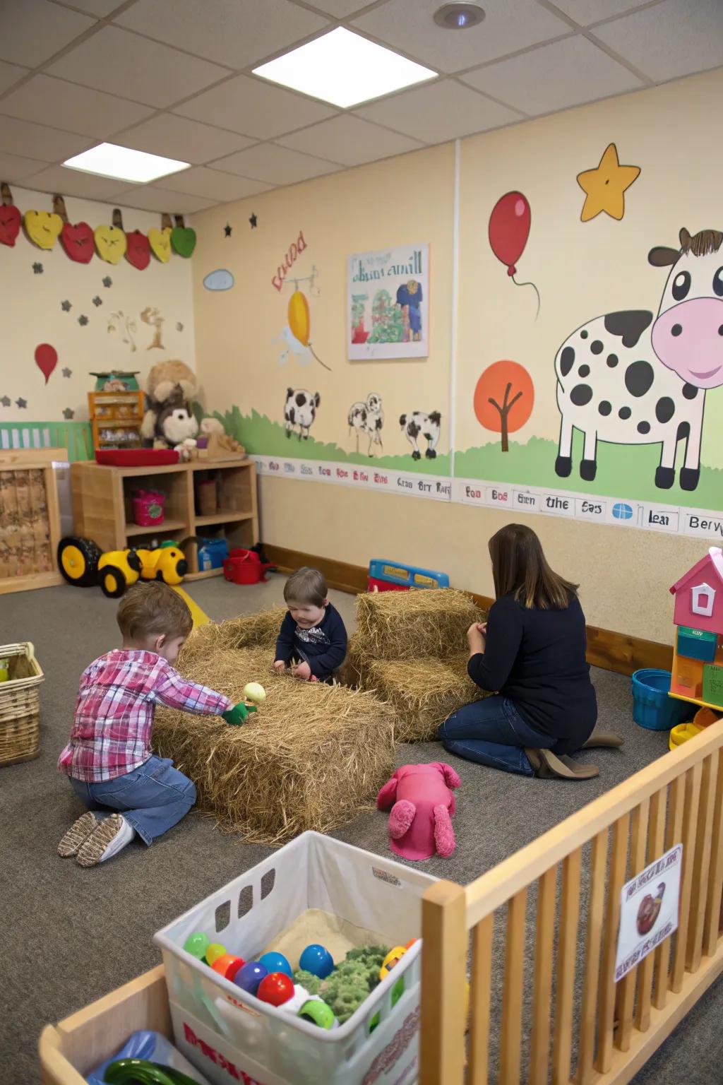 A cheerful farmyard setting that brings the countryside to the classroom.