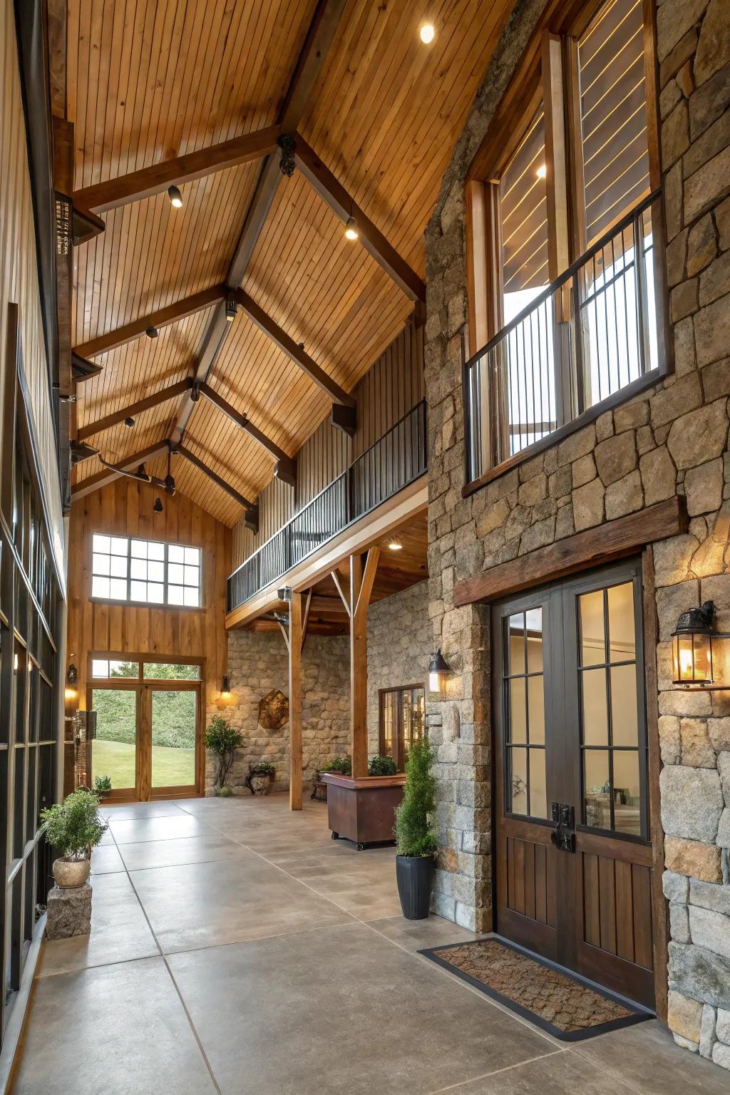 A variety of materials add texture and depth to barndominium interiors.