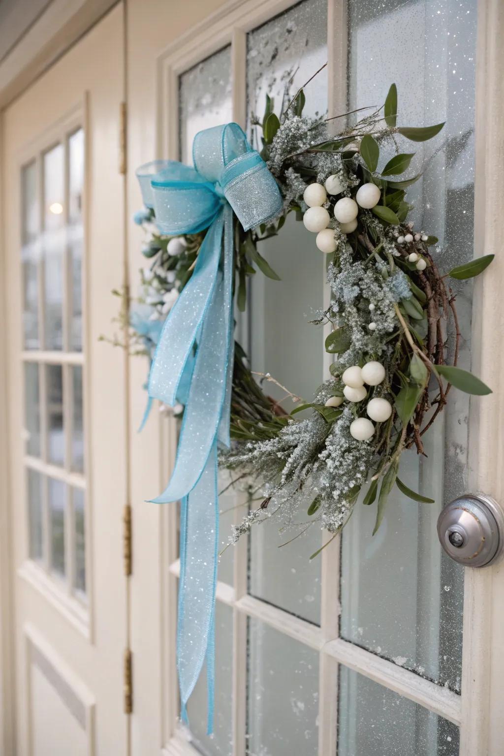 Icy blue hues bring a serene and cool touch to winter wreaths.