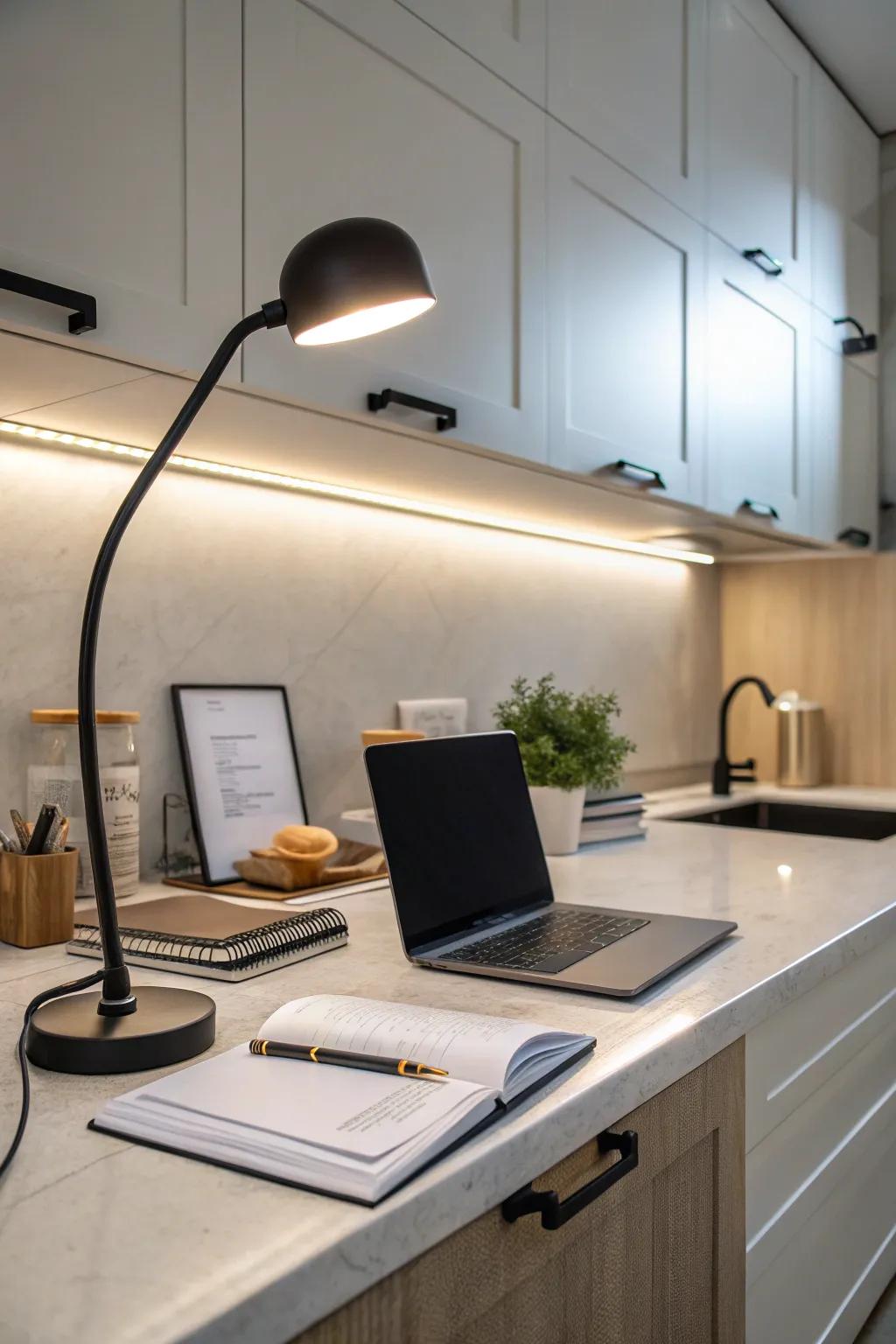 Proper task lighting ensures a well-lit and inviting workspace.