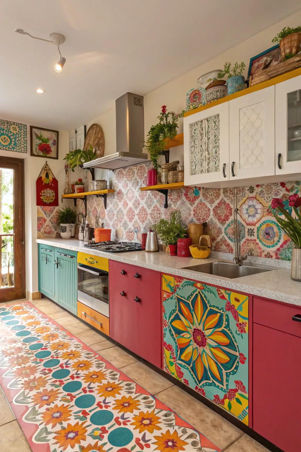 Bold patterns on laminate countertops can transform your kitchen into a work of art.