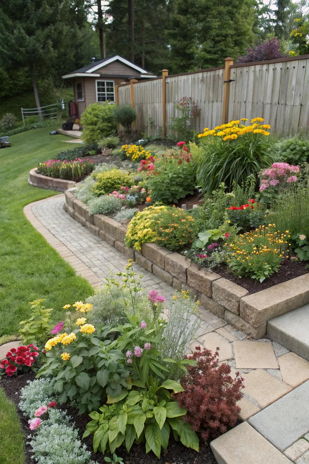 Layered flower beds add depth and dimension to your garden.