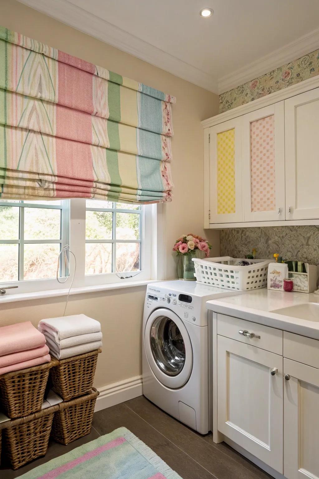 Roman shades add sophistication with a pop of color.