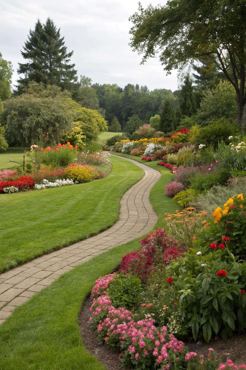 Harmonious integration of flower beds with the landscape.