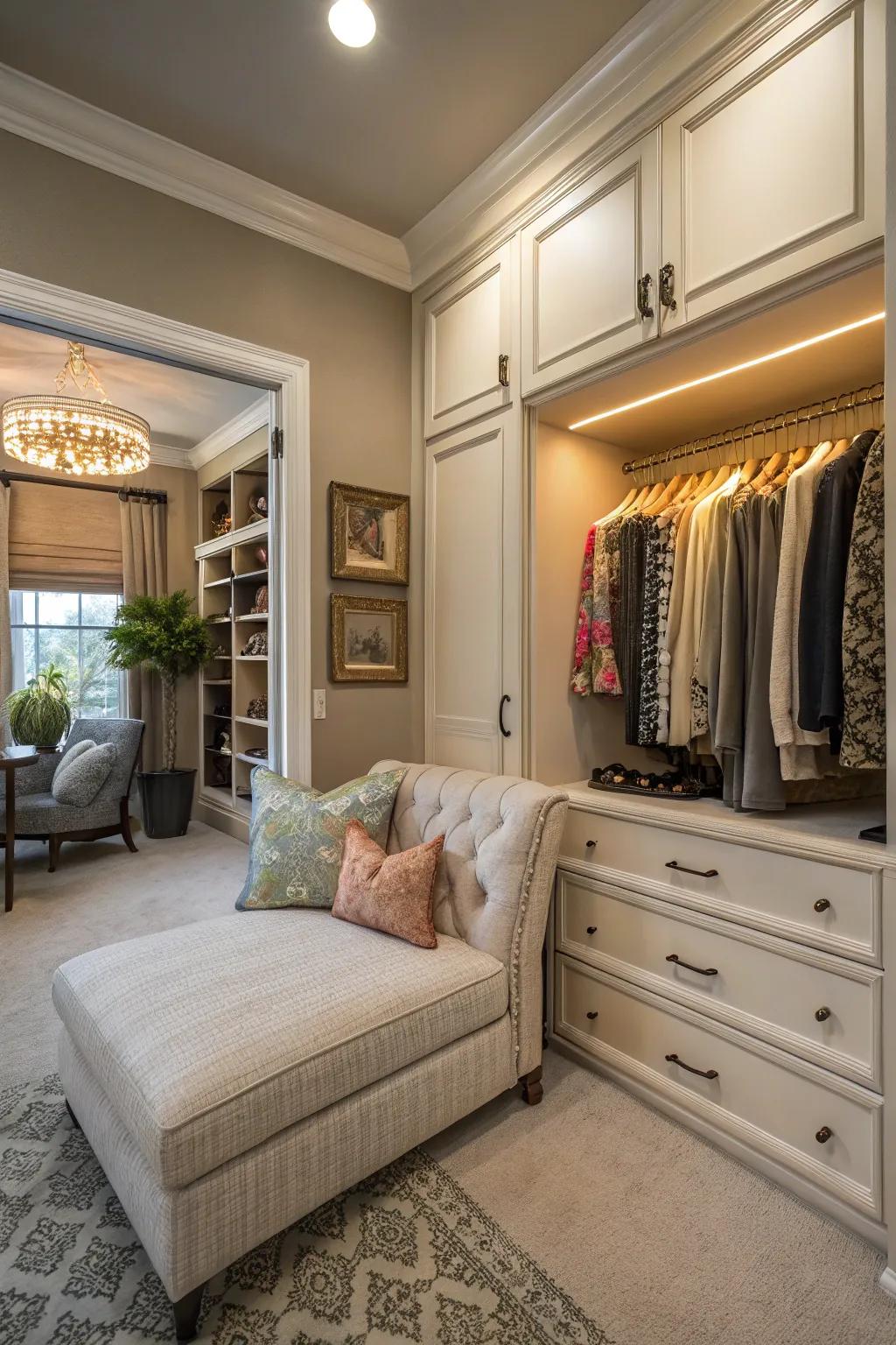 A seating area adds comfort and style.