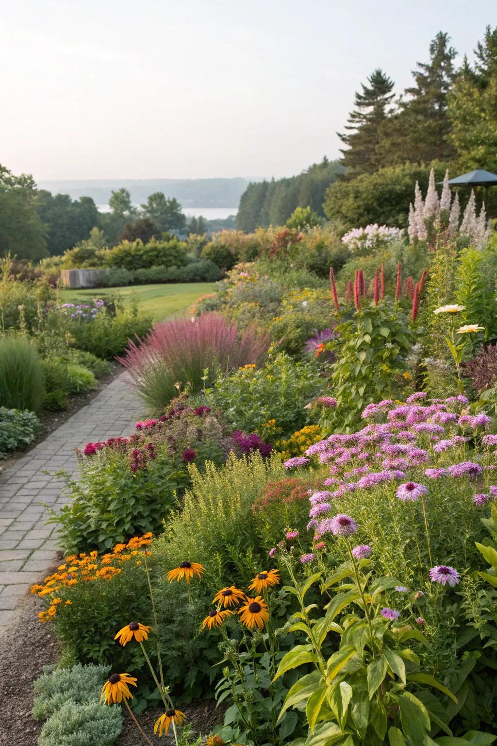 Layered planting provides depth and structure in the garden.