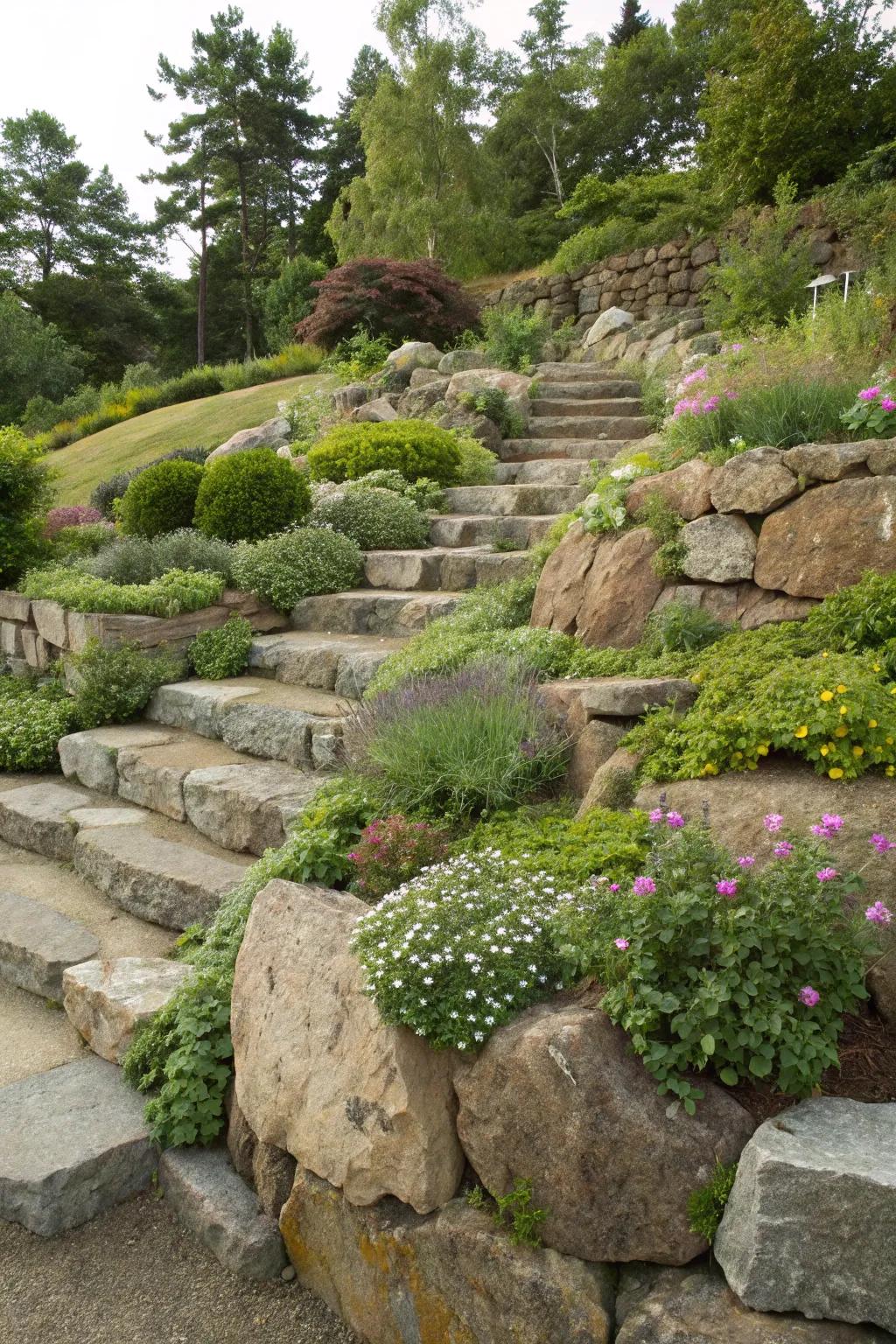 Tiered rock designs that add depth and intrigue.