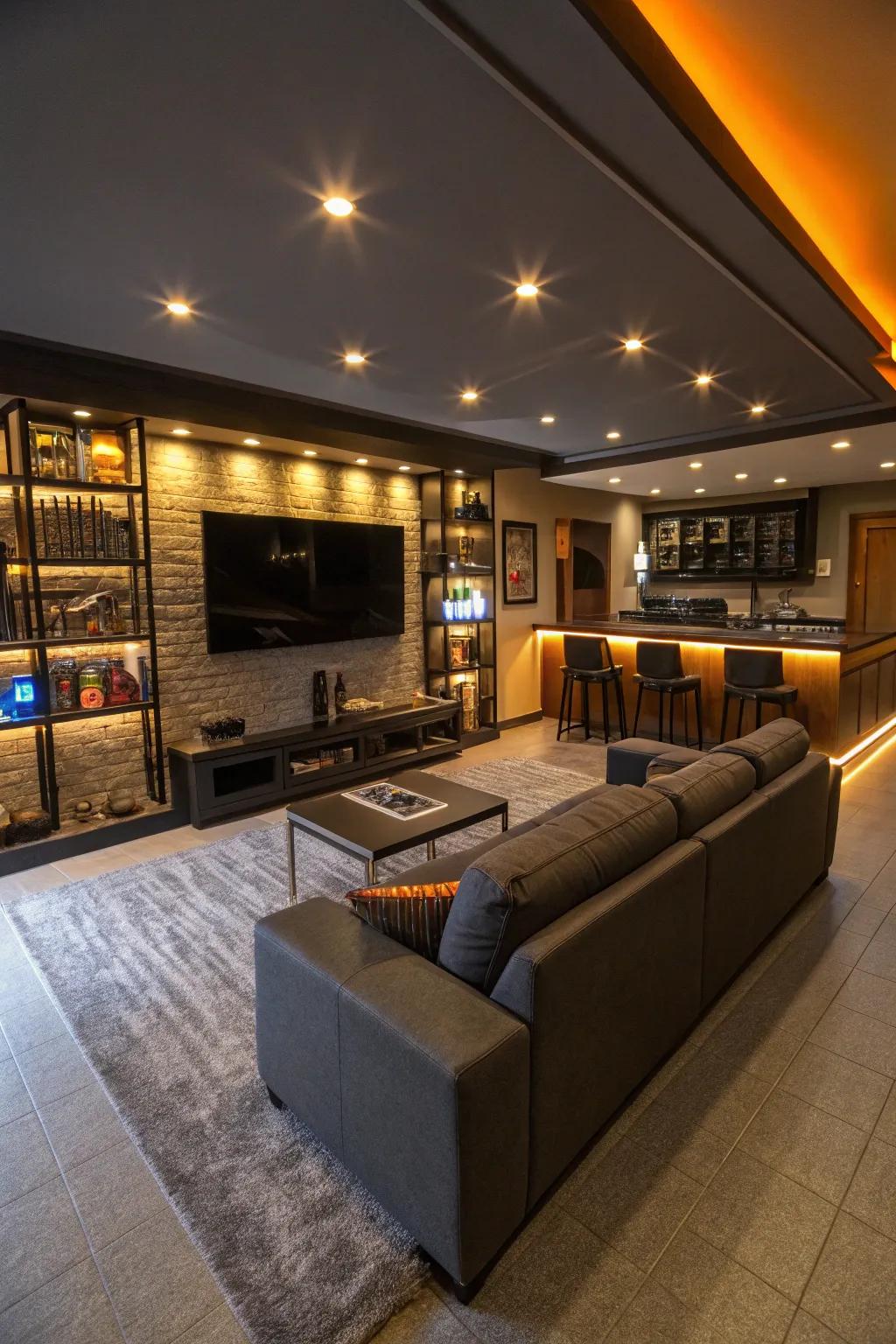 Lighting transforms the mood of your man cave.