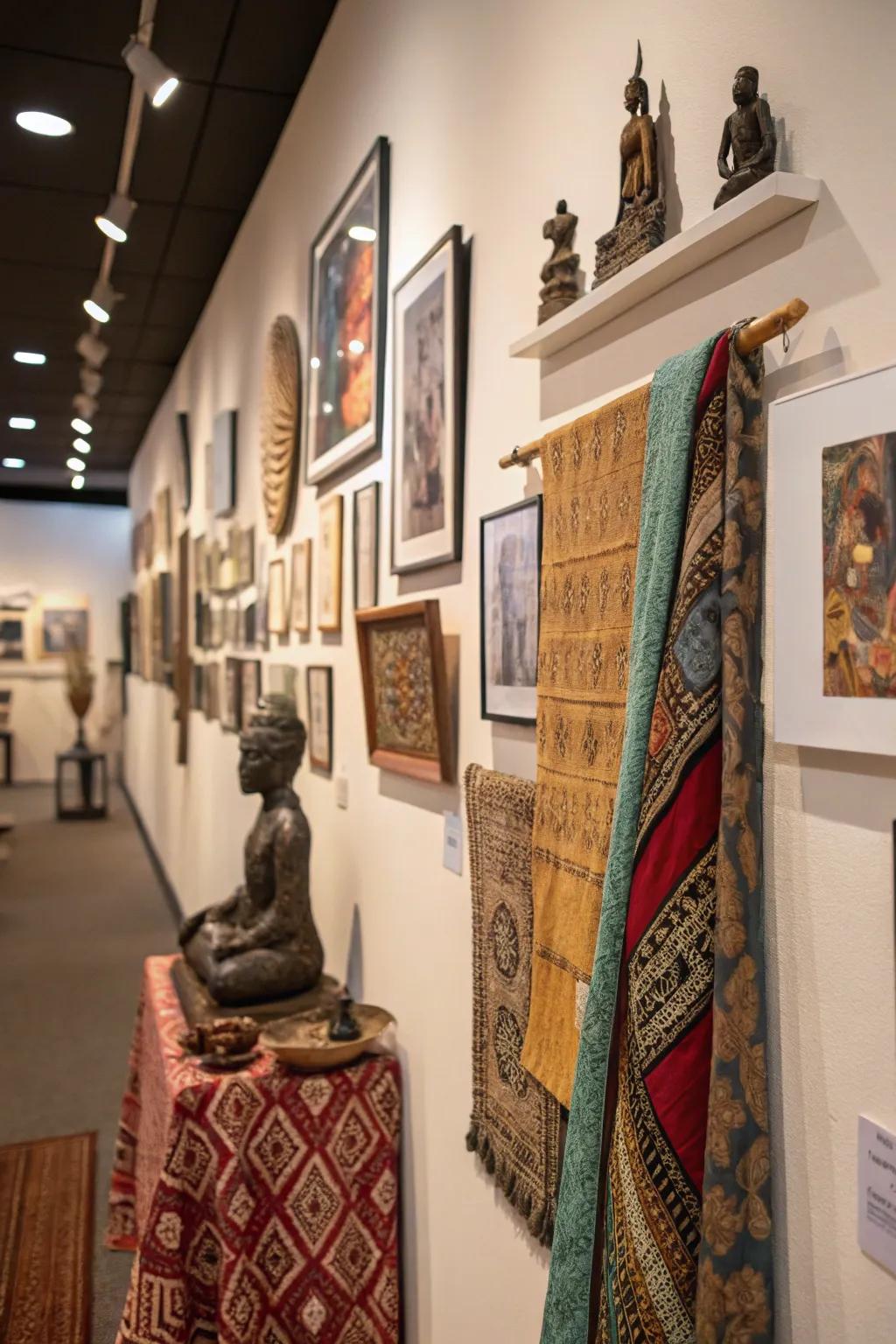 Unexpected elements make this gallery wall unique.