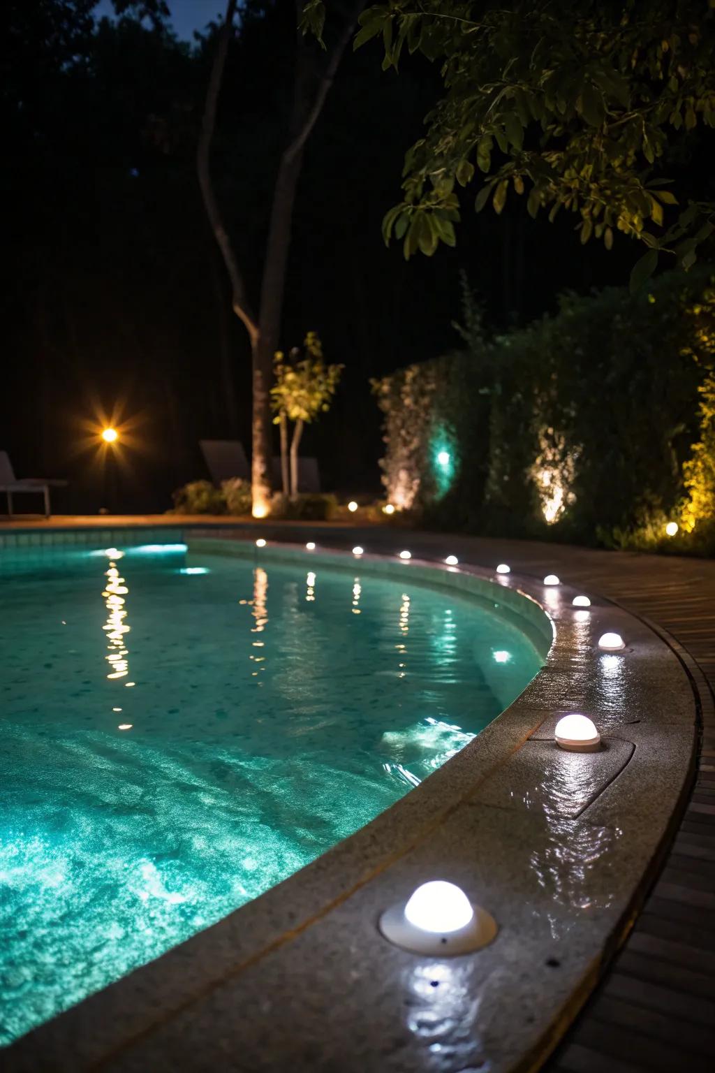 LED lighting turns your pool into a nighttime paradise.