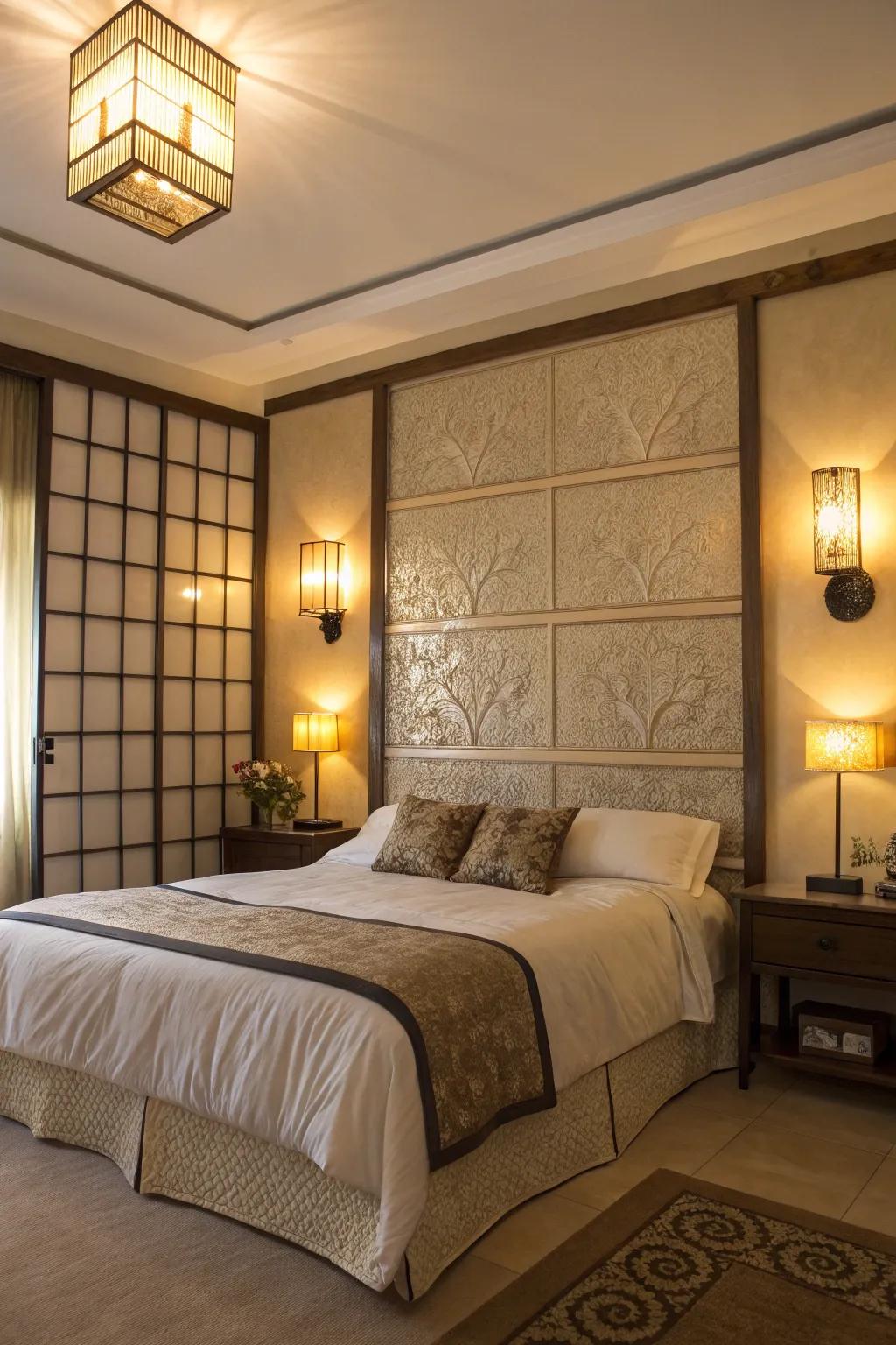 Lighting can highlight your bed wall and create a soothing atmosphere.