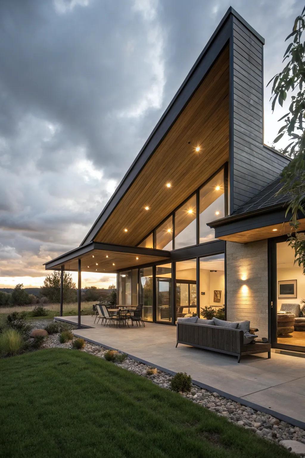 Roof overhangs add drama and functionality to modern homes.