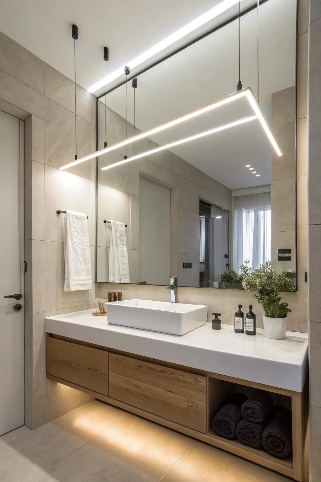 Minimalist linear lighting for a modern touch.