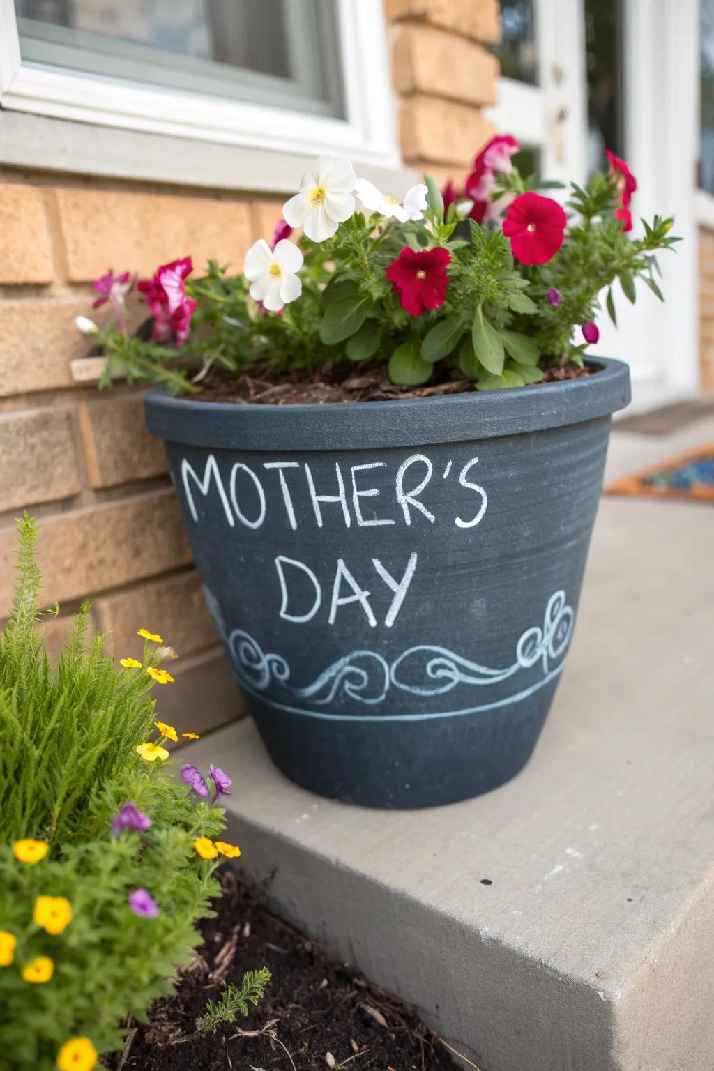 A chalkboard flower pot for endless messages.