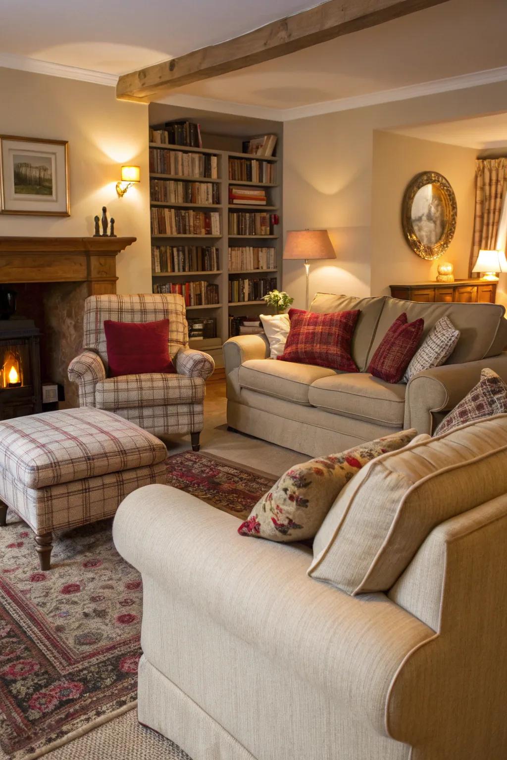 A cozy living room featuring plush seating perfect for relaxation.