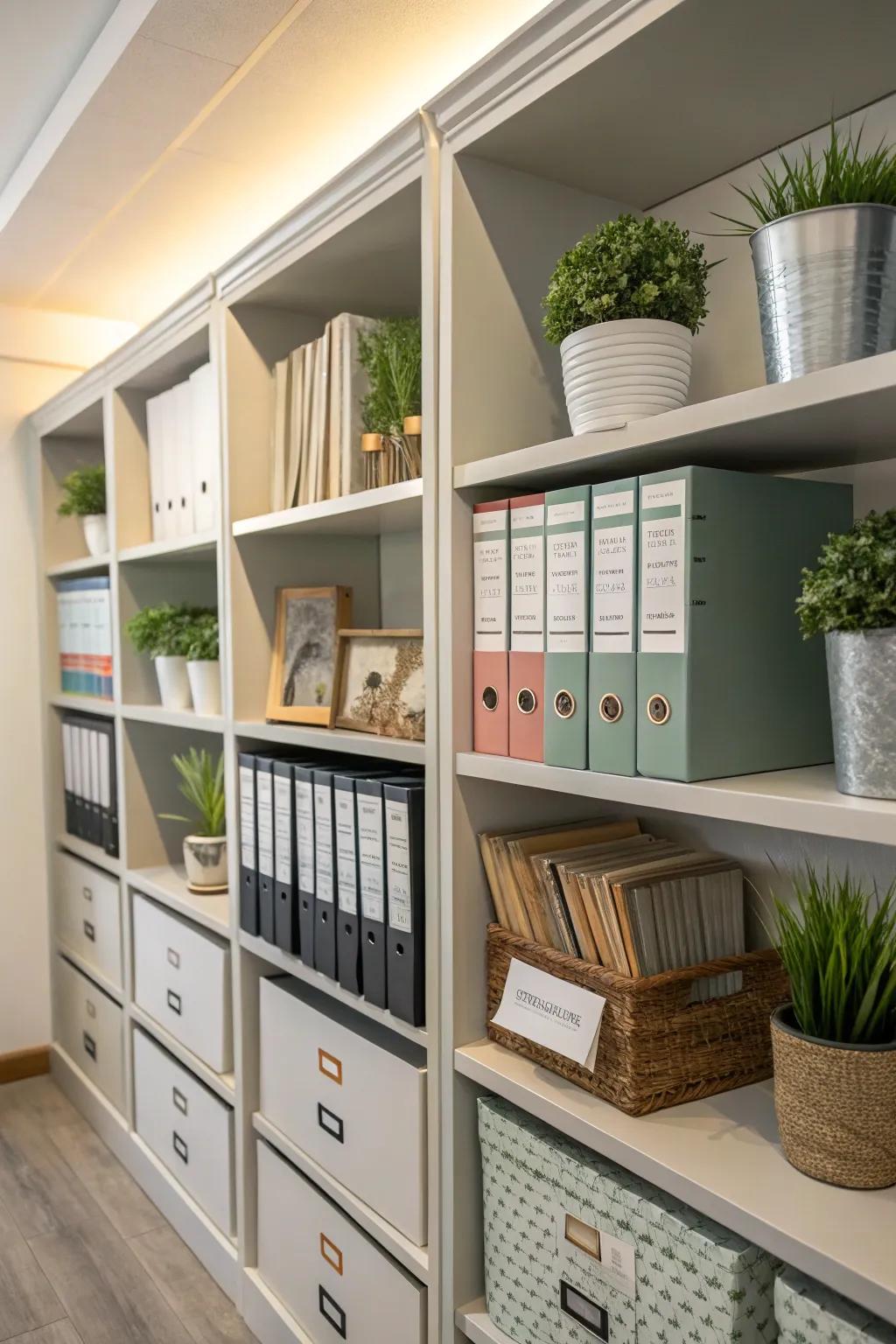 Labeled office shelves streamline productivity