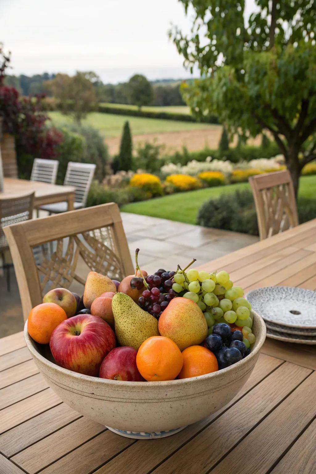 Vibrant fruit bowls serve as both a visual and culinary delight.