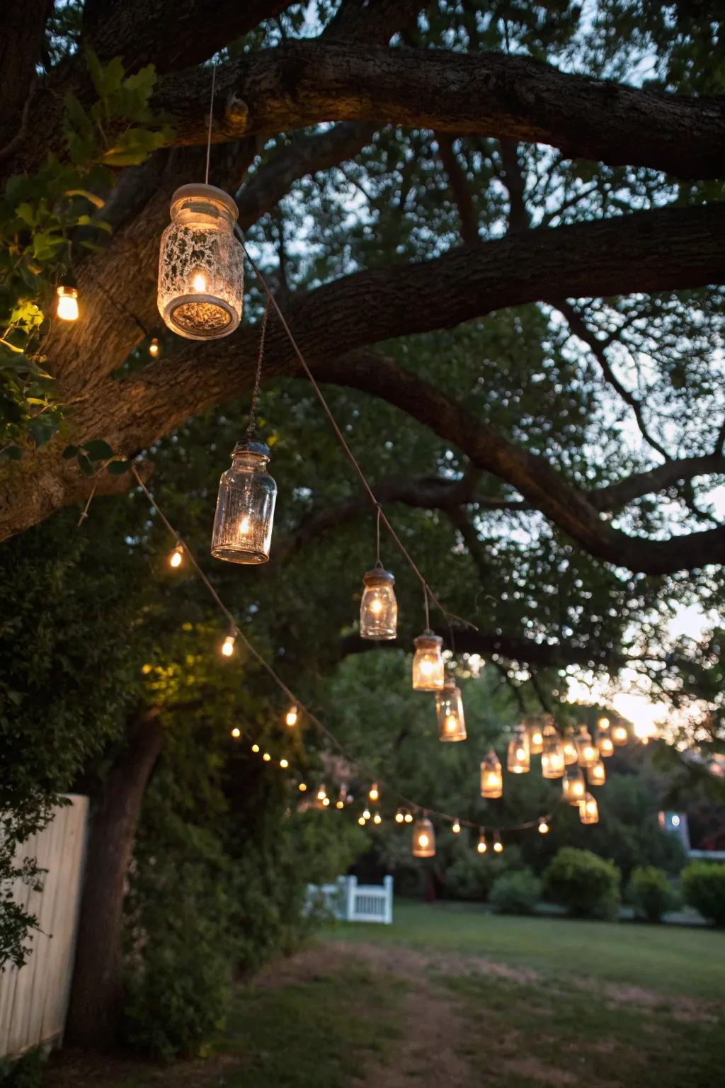 Mason jar lights add a personal and rustic touch to your outdoor decor.