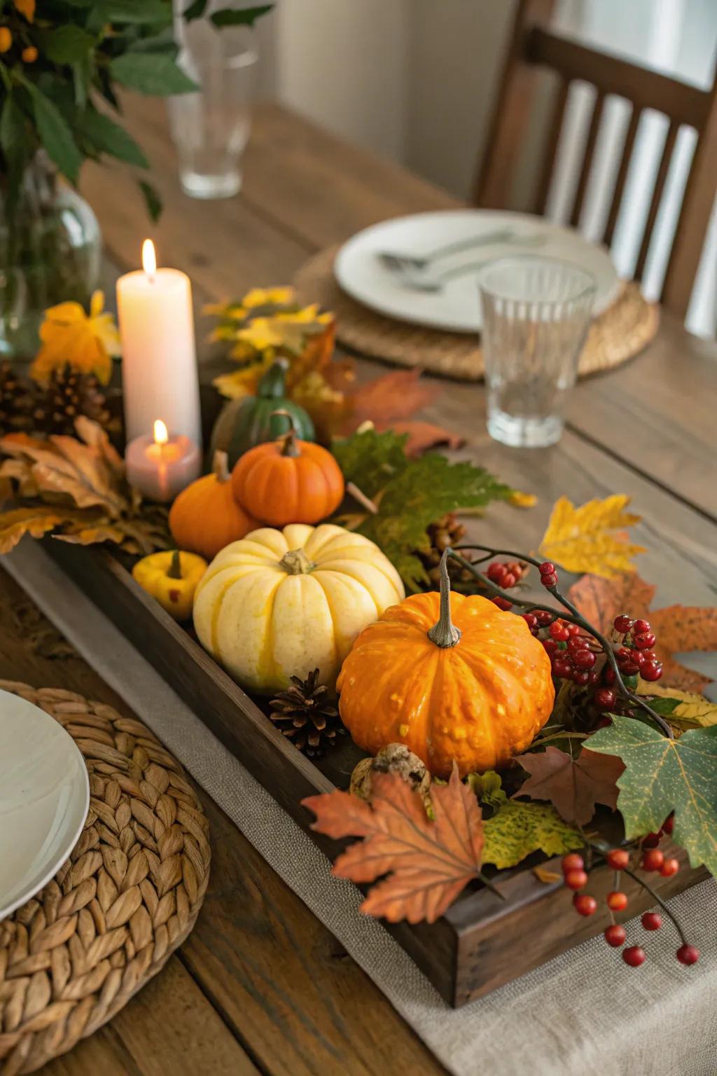 Seasonal decor brings the colors of fall to your table.