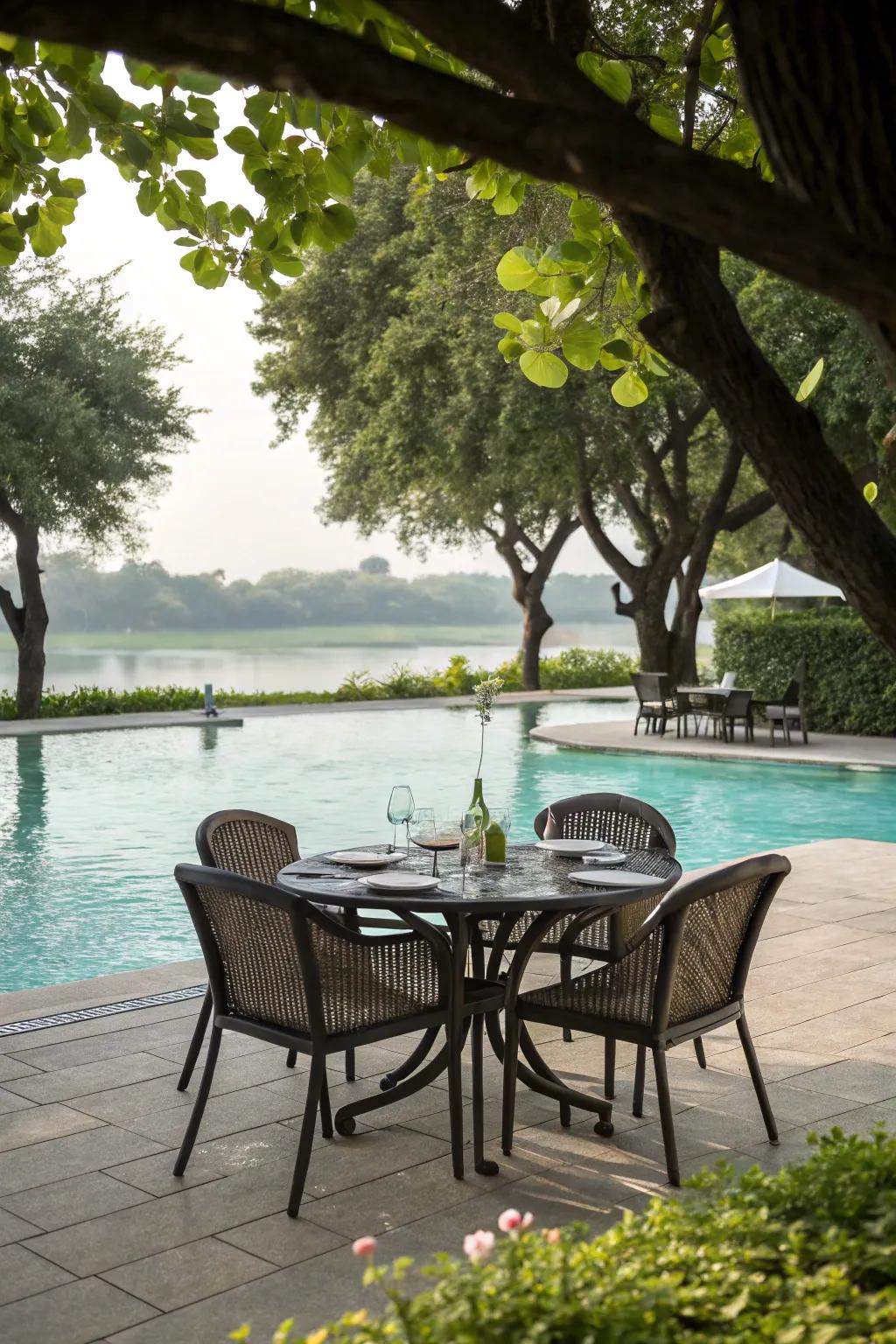 A dining oasis poolside perfect for alfresco meals.