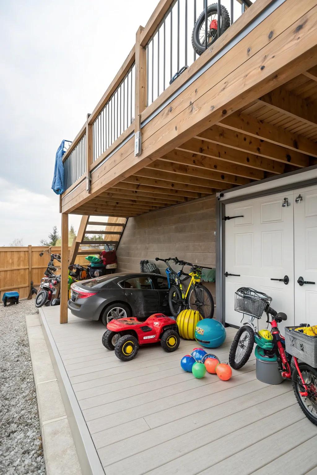 Utilizing under-deck space for hidden power wheels storage.