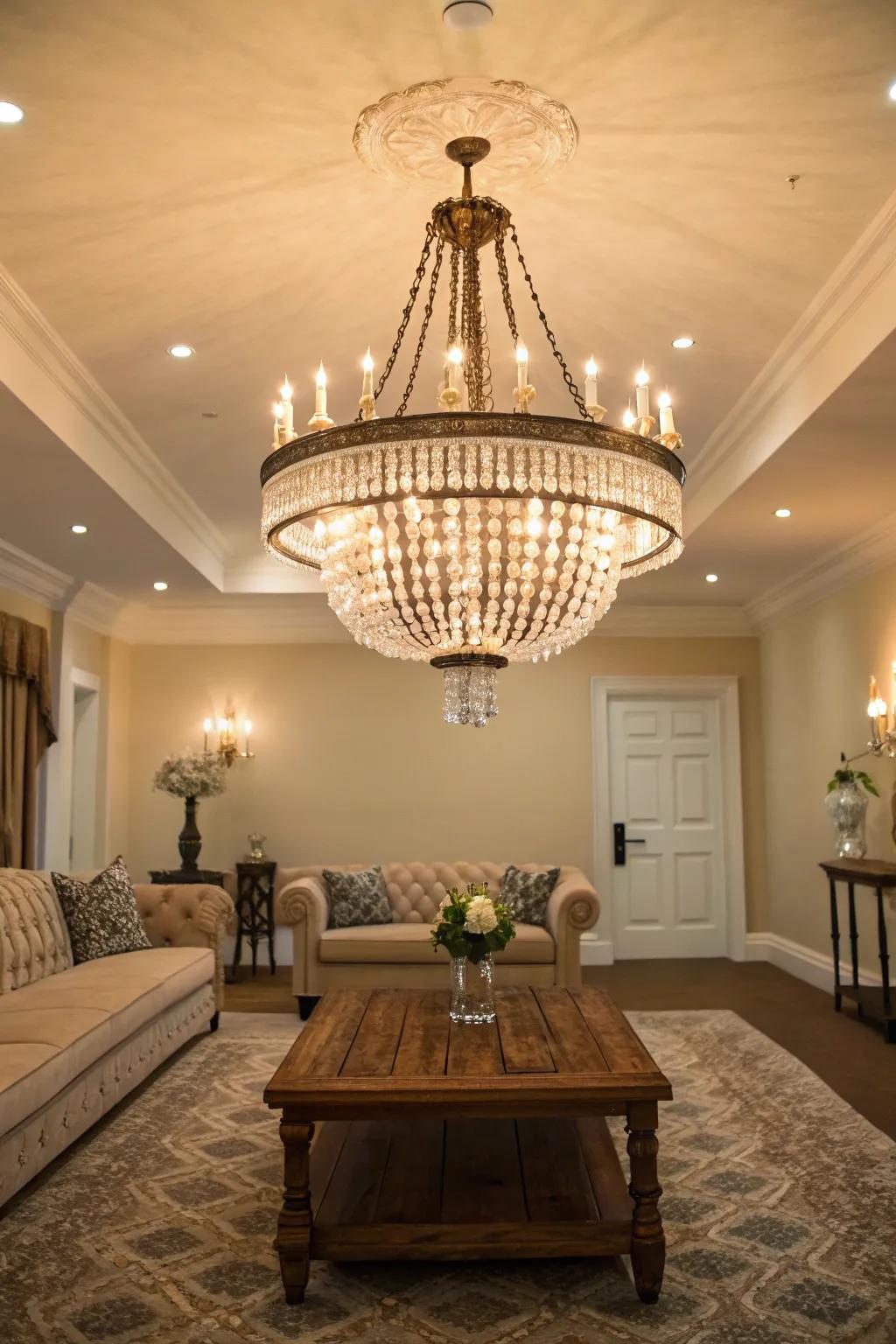 Statement lighting elevates the elegance of your preppy room.