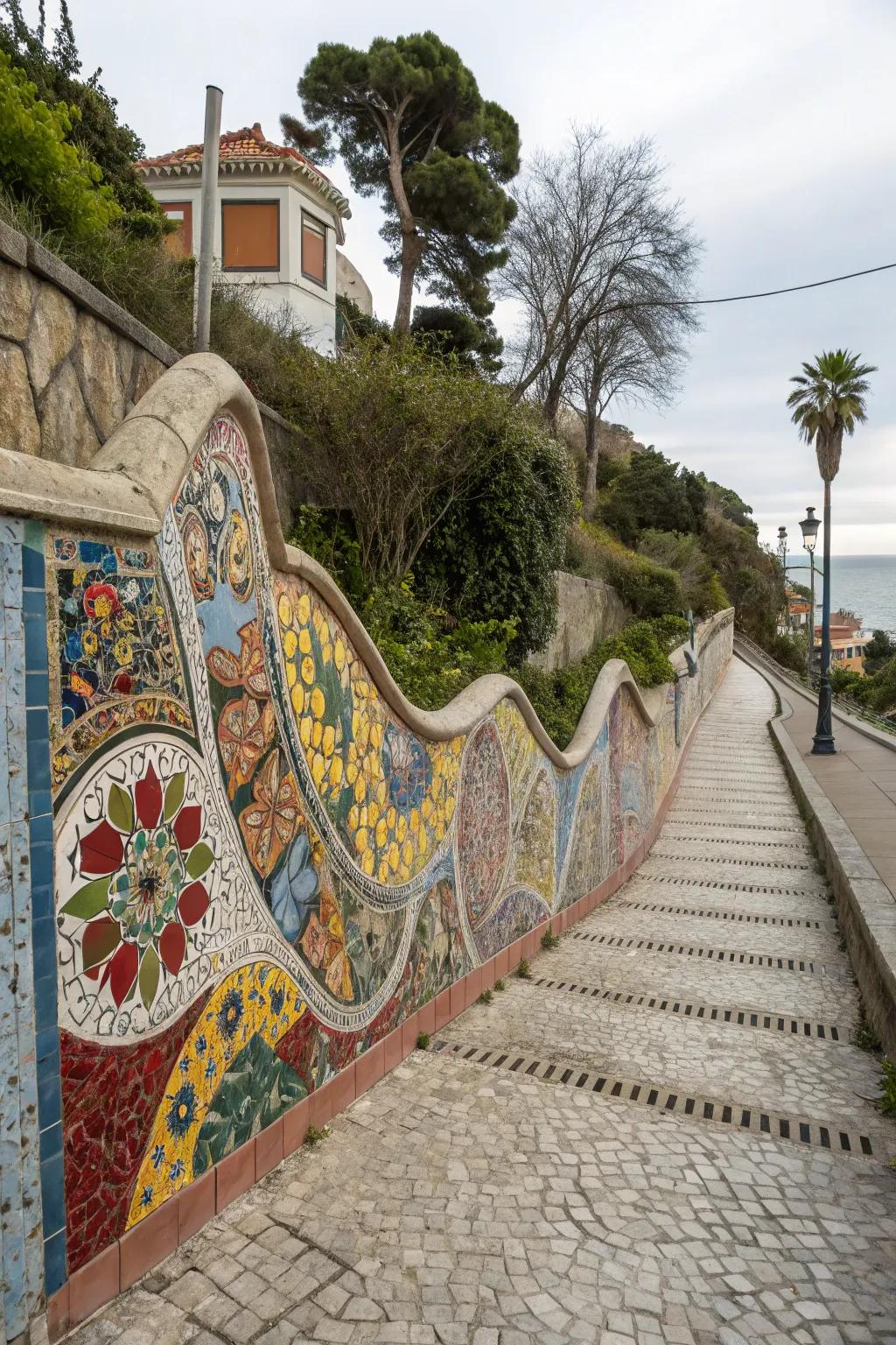 Add artistic flair to your retaining wall with mosaics.