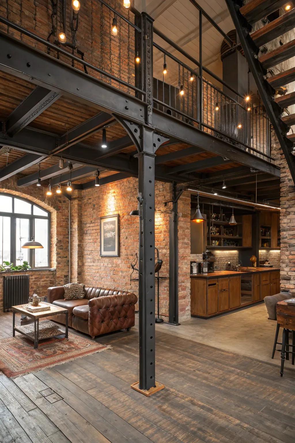 Metal elements can ground your rustic loft with an industrial flair.